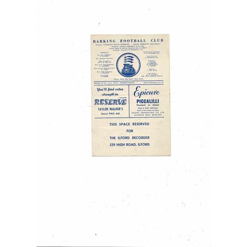 1959/60 Barking v Ilford Isthmian League Football Programme