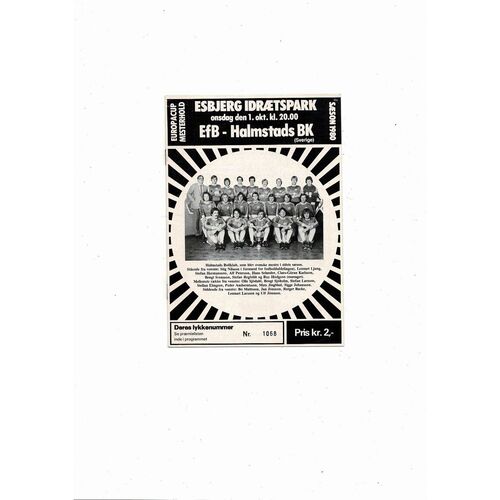Esbjerg v Halmstads BK European Cup Football Programme 1980/81
