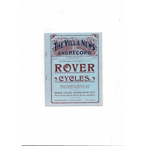 1906/07 Aston Villa v Blackburn Football Programme Reprint