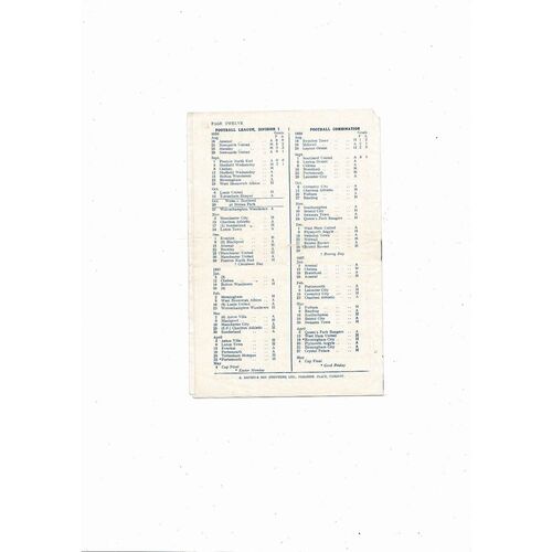 1956/57 Cardiff City v Chelsea Football Programme