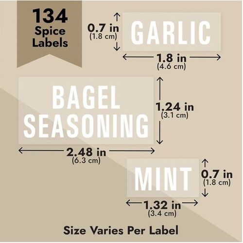 Talented Kitchen 134 Piece All Caps Spice Jar Sticker Set – White Labels on Clear Background