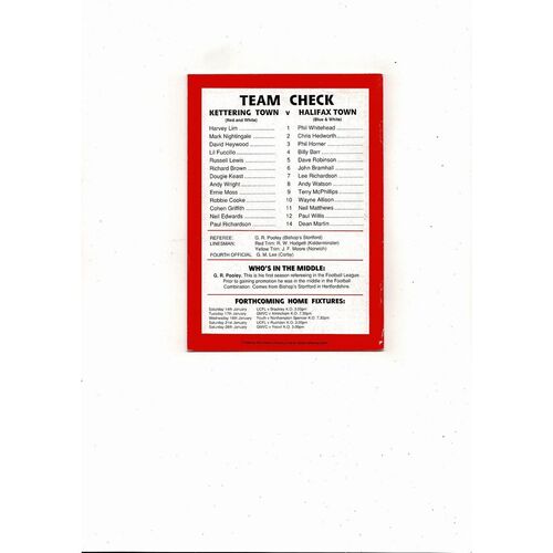 Kettering Town v Halifax Town FA Cup Football Programme 1988/89