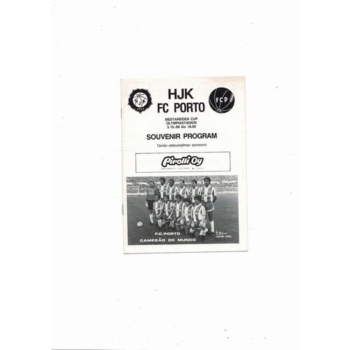 HJK Helsinki v Porto European Cup Football Programme 1988/89