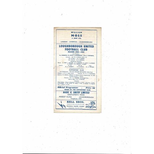 1964/65 Loughborough United v Goole Town Football Programme