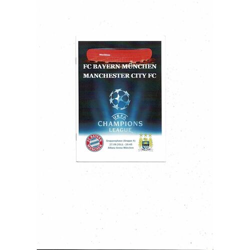 FC Bayern Munich v Manchester City Champions League Unofficial Football Programme 2011/12