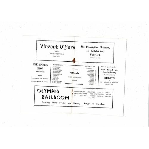 Waterford v Manchester United Friendly Football Programme 1968/1969