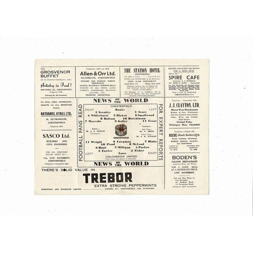 1958/59 Chesterfield v Colchester United Football Programme