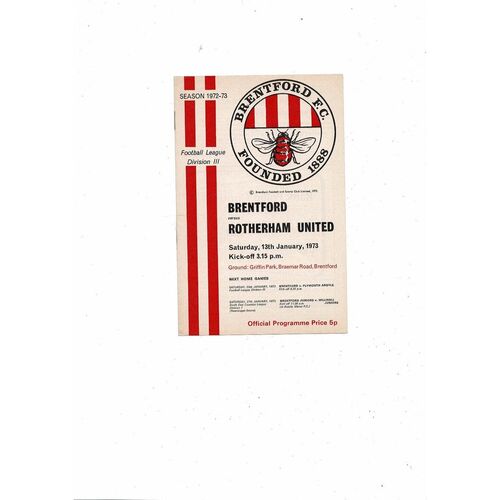 1972/73 Brentford v Rotherham United Football Programme