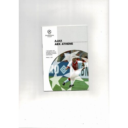 Ajax v AEK Athens UEFA Champions League Football Programme 1994/95
