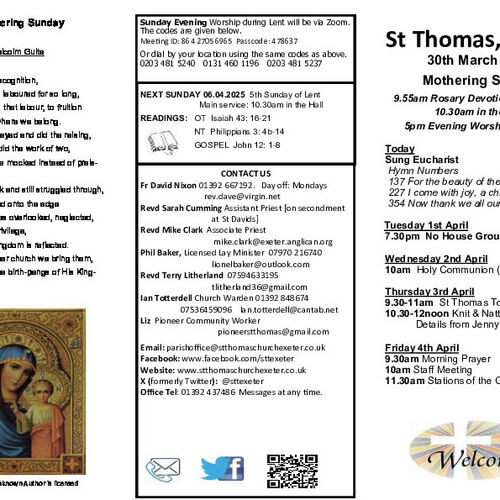 Pew Sheet | The Parish of St Thomas, Exeter