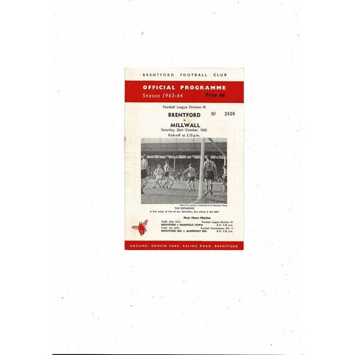 1963/64 Brentford v Millwall Football Programme