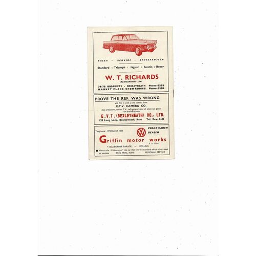 1961/62 Bexleyheath & Welling v Clacton Southern League Cup Football Programme