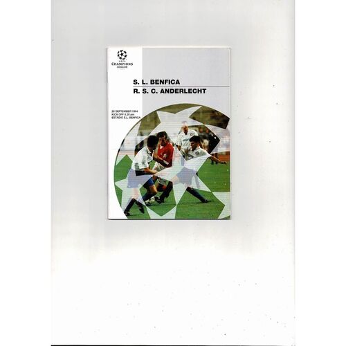 Benfica v Anderlecht UEFA Champions League Football Programme 1994/95