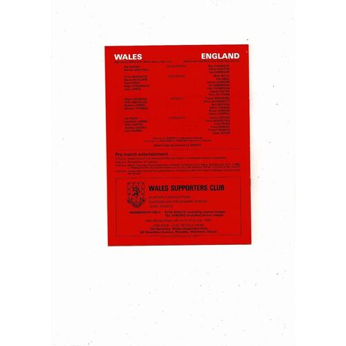 1982 Wales v England Football Programme