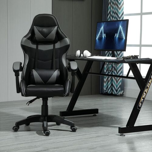 mcc direct Swivel Faux Leather Office Chair Racing Sports Gaming Tilt Computer Desk Chair with Headrest & Lumbar Cushion A