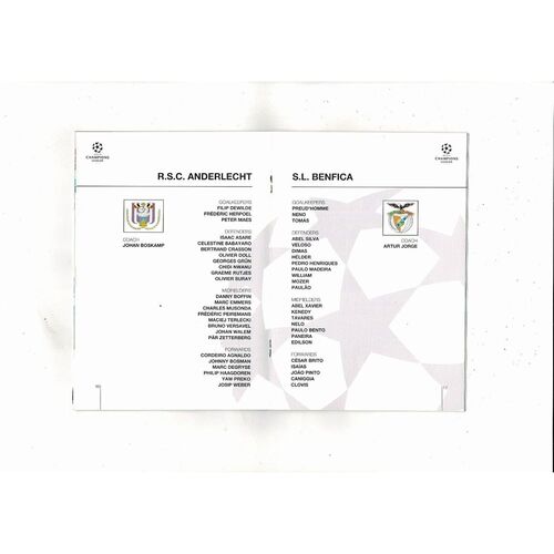 Anderlecht v Benfica UEFA Champions League Football Programme 1994/95