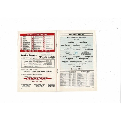 1965/66 Aston Villa v Blackburn Rovers Football Programme