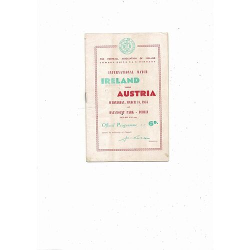 1953 Republic of Ireland v Austria Football Programme