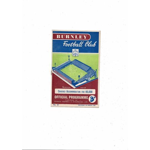 1959/60 Burnley v Blackburn Rovers Football Programme Burnley Championship Season