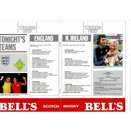 1985 England v Northern Ireland Football Programme
