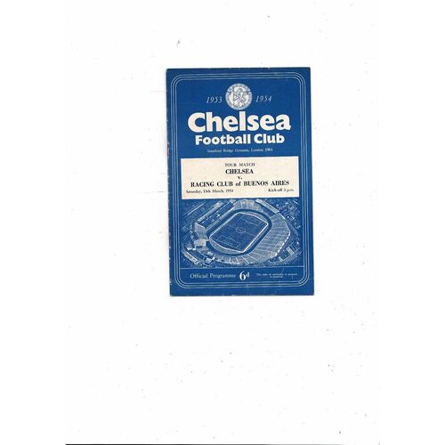 Chelsea v Racing Club Friendly Football Programme 1953/54