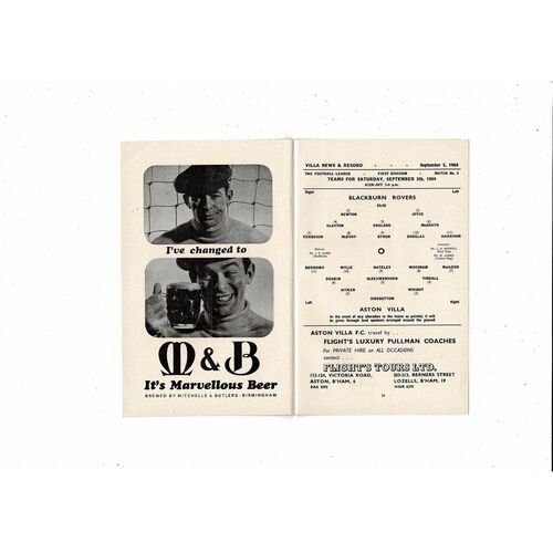 1964/65 Aston Villa v Blackburn Rovers Football Programme