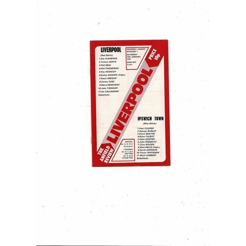 1975/76 Liverpool v Ipswich Town Football Programme
