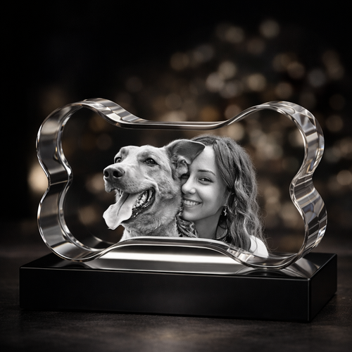 Large Dog Bone 3D Photo Crystal Gift 150×85×50mm
