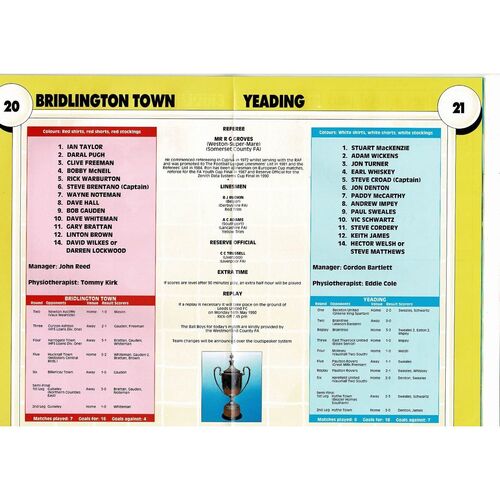 1990 Bridlington Town v Yeading FA Vase Final Football Programme