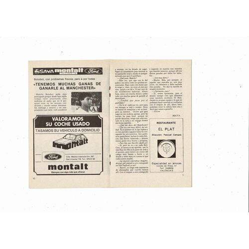Valencia v Manchester United UEFA Cup Football Programme 1982/83