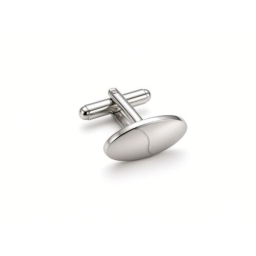 Polished Oval Chrome Silver Cufflinks with Toggle Closure – Size One – 20mm x 6mm (One Pair)