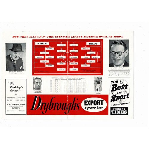 1958/59 Scottish League v League of Ireland Friendly Football Programme @ Ibrox