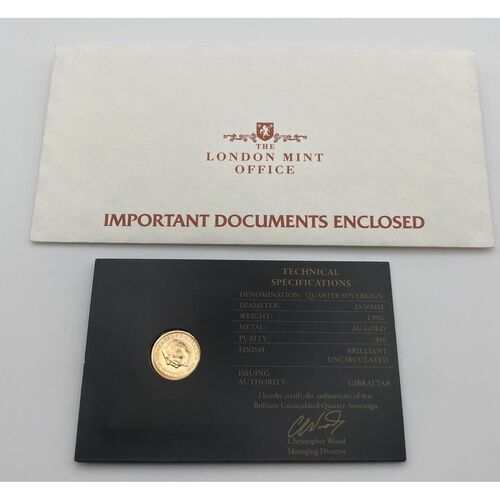 2024 Brilliant Uncirculated 1/4 Sovereign - 1.99 22k Gold