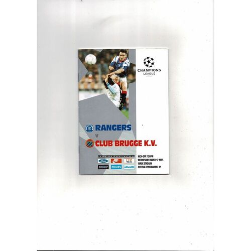 Rangers v Club Brugge BV Champion League Football Programme 1992/93