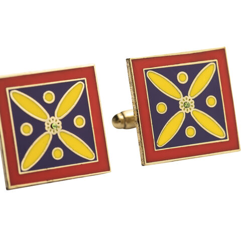 Cufflinks. The Persian Cross. Multi-coloured Cross with 1 Central Green stone. Original Pattern.