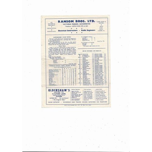 1957/58 Ilford v Vauxhall Motors Amateur Cup Football Programme