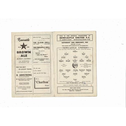 1954/55 Newcastle United v Sunderland Football Programme
