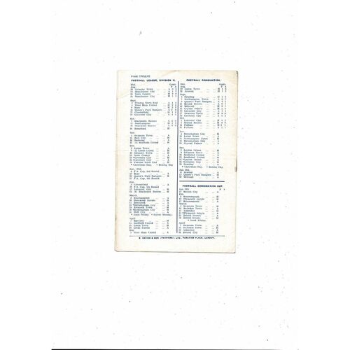 1950/51 Cardiff City v Brentford Football Programme