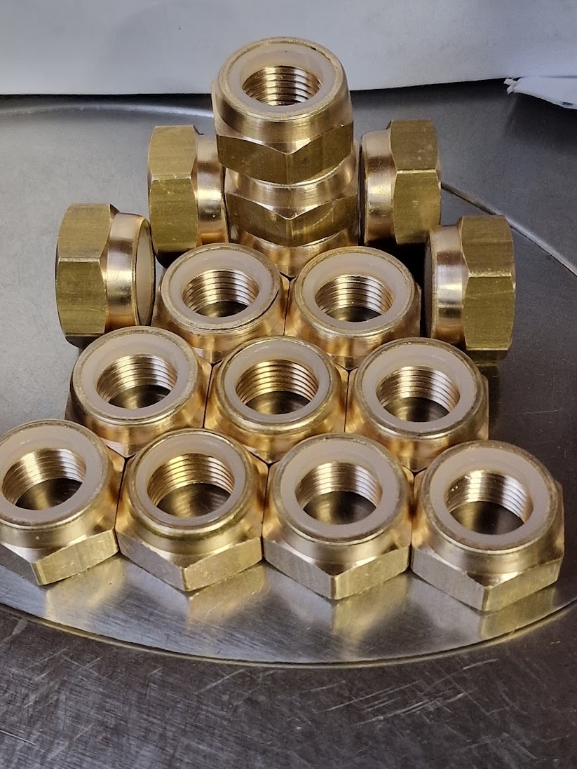 M16x1.5 special nylon insert nuts to drawing in Brass CZ121 | Trojan Special Fasteners Ltd | Specialist Nuts Fasteners | Nuts Bolts Washers | Precision Polygon Turning | Fastener Manufacturer