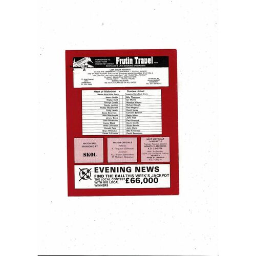 1984/85 Hearts v Dundee United Scottish League Cup Semi Final Programme