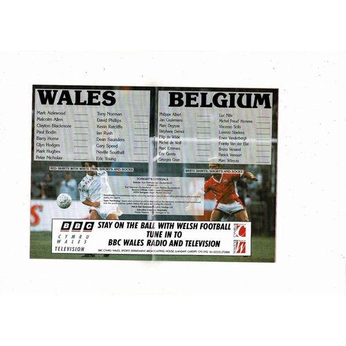 1990 Wales v Belgium Football Programme