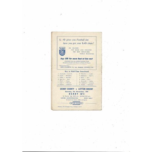 1959/60 Leyton Orient v Middlesbrough Football Programme