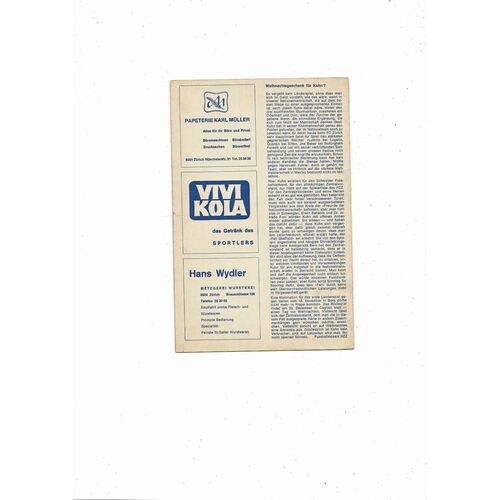 Zurich v Nottingham Forest Fairs Cup Football Programme 1967/68