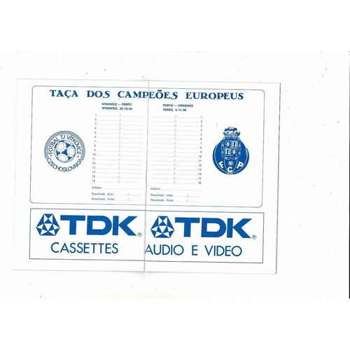 Porto v TJ Vitkovice European Cup Football Programme 1986/87