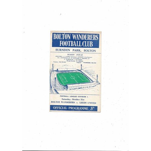 1959/60 Bolton Wanderers v Leeds United Football Programme