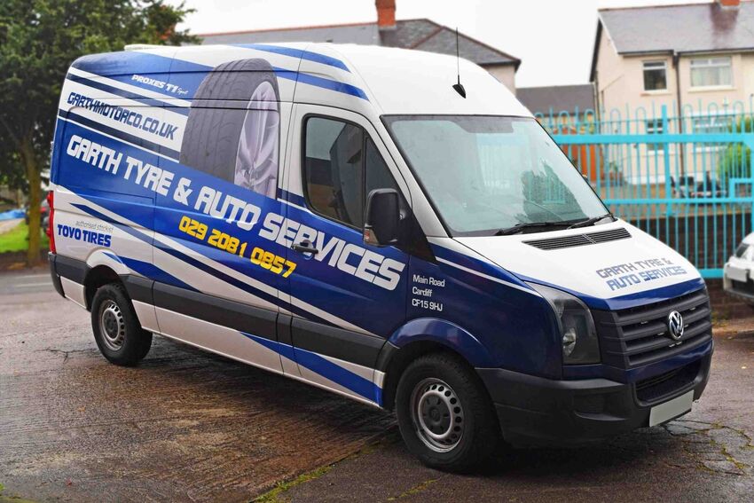 Example of clean and professional van graphics on a tradesman vehicle.