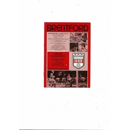 1977/78 Brentford v Crewe Alexandra Football Programme