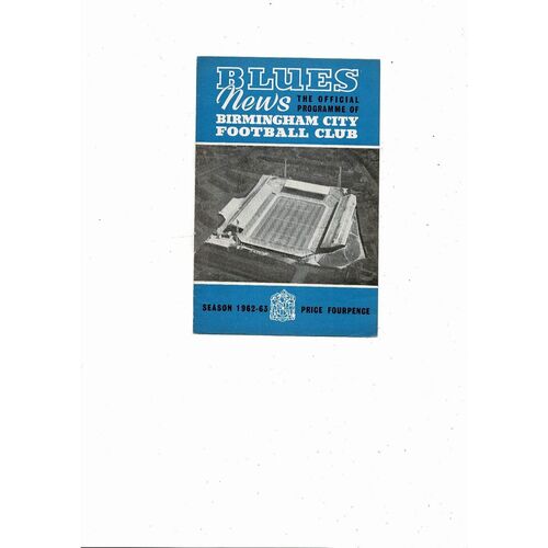 1962/63 Birmingham City v Manchester United Football Programme
