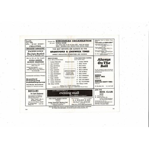1970/71 Brentford v Colchester United Football Programme January