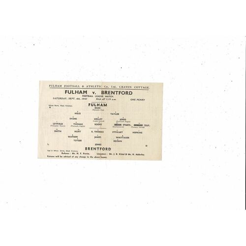 1943/44 Fulham v Brentford Football Programme